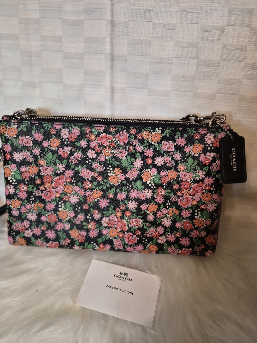 Coach Black Floral Crossbody Bag with Pink & Green Accents - Picture 4 of 7
